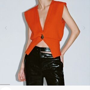 Vibrant Orange V-Neck Blouse